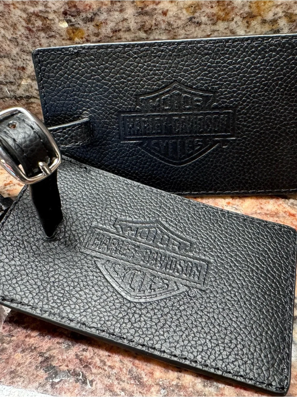 Harley-Davidson Black Leather ID Luggage Tag with Embossed Logo